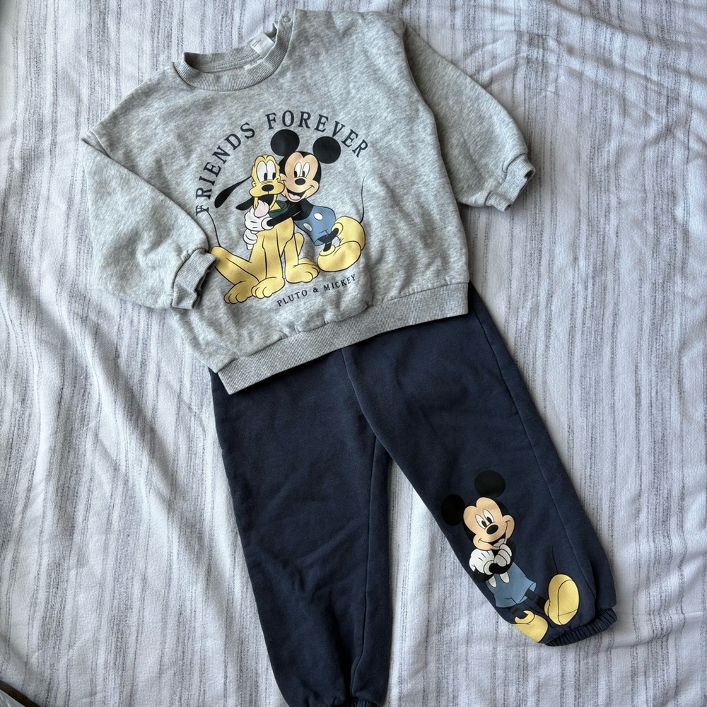 H&M Disney Mickey Mouse Sweater and Jogger Set In Navy Blue Size 2T